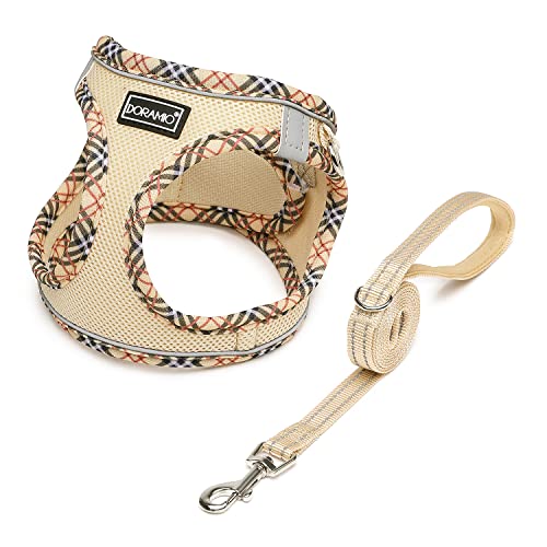 DORAMIO Arnés Perro Pequeños, Arnés Antitirones Reflectante Cómodo Transpirable Arneses Chaleco para Perros Pequeños Mediano Gatos, Cachorros (M, Beige)