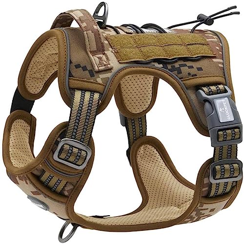 Arnés Táctico para Perros Medianos y Grandes, Antitirones, Reflectante, Uso Profesional, S, Camuflaje Desierto
