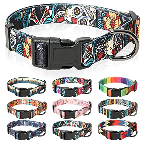 HEELE Collar Perro, Collar para Perros con Hebilla de Liberación Rápida, Cómodos, Ajustable, Lindos Patrones, Floral Collar para Perro Pequeño Mediano Grande, Negro, XS