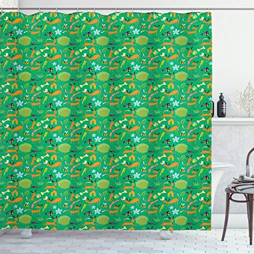 ABAKUHAUS Dibujos Animados Cortina de Baño, Caseta de Perro Amigos del Perrito, Material Resistente al Agua Durable Estampa Digital, 175 x 200 cm, El trébol Verde melocotón